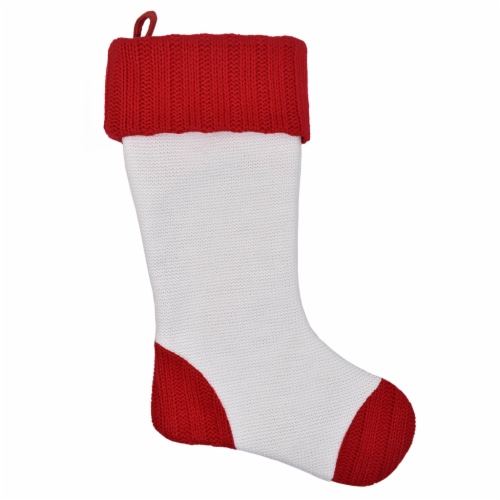 Holiday Home White with Red Toe & Heel Monogram Stocking Blank Perspective: front