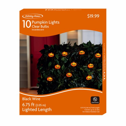 Holiday Home® 10 ct Incandescent Jack O' Latern Halloween Black Wire Lights Perspective: front