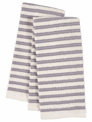 Dash of That® Dobby Striped Terry Cloth Kitchen Towels - Grey Perspective: front