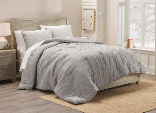 HD Designs 3 Piece Waffle Comforter Set - Gray Perspective: front