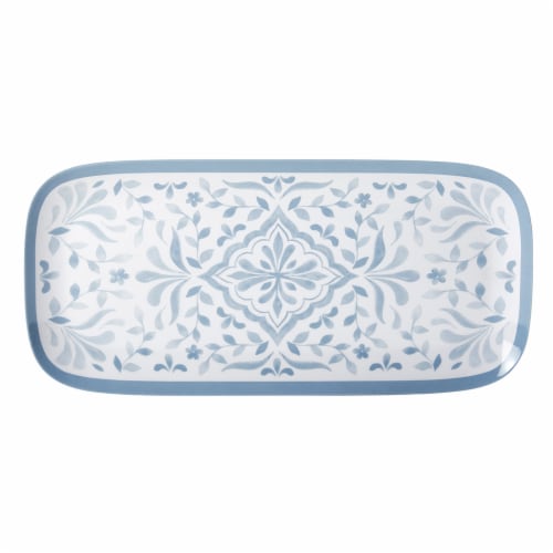 Tabletops Unlimited Dash of That® Rectangular Melamine Platter - Blue Decal Perspective: front