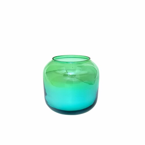 HD 6oz Iridescent Short Rounded Glass Candle Green Perspective: front