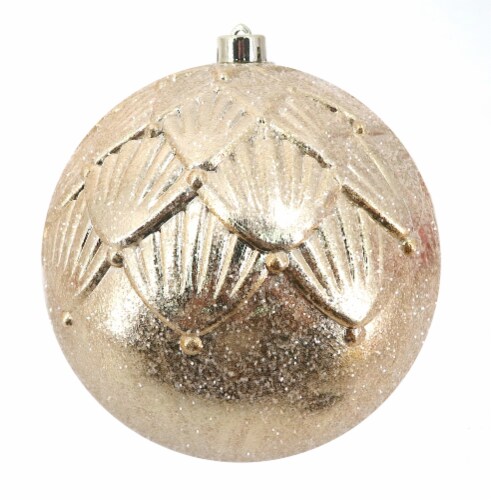Holiday Home Ornament 200MM Shiny Gold With Clear Flakes Perspective: front