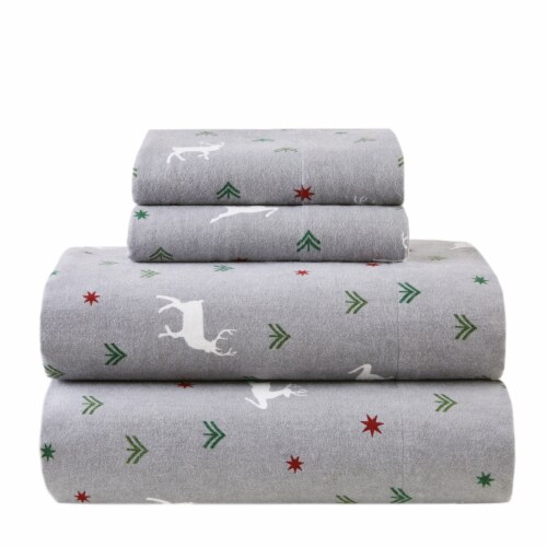 HD Cozy Soft Cotton Flannel Sheet Set Twin - 3 pack Winter Deer Perspective: front