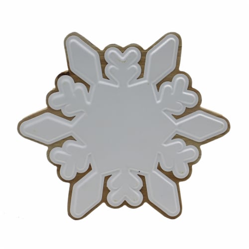 Holiday Home 8in Table Decor White Enamel Snowflake Perspective: front
