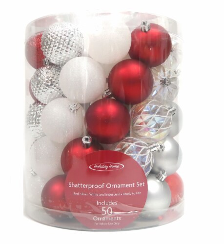 Holiday Home® Shatterproof Ornaments Christmas Decor- Red/Silver/White Perspective: front