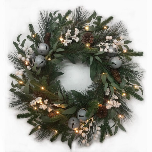 Holiday Home 24" Christmas LED Savannah Decorated Wreath Holiday Décor Perspective: front