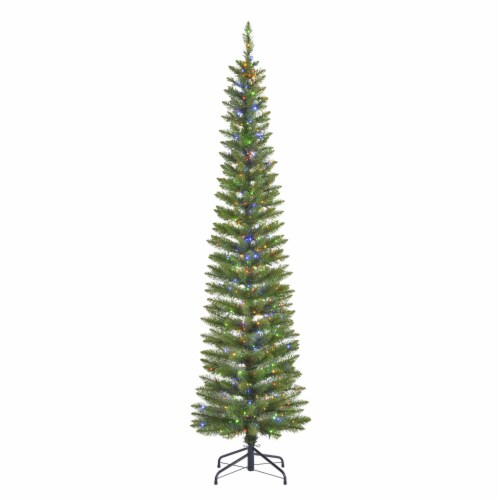 Holiday Home 7' Woodstock Fir Pencil Tree Christmas Decor - Multi Fairy Lights Perspective: front