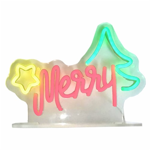 Holiday Home 12-inch LED Neon Sign - Merry Perspective: front