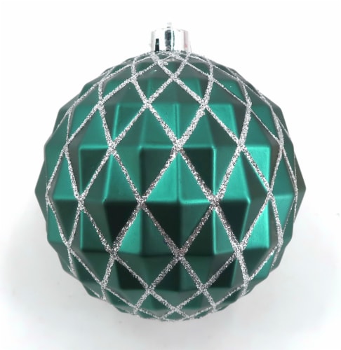 Holiday Home Ornament 150MM Matte Green With Silver Glitter Perspective: front