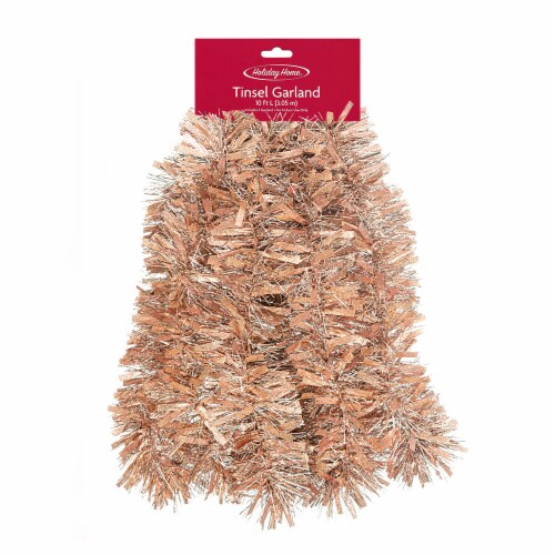 Holiday Home 10' Ice Rose Gold Mega Wide Cut Tinsel Garland Christmas Decoration Perspective: front