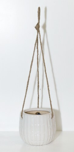 Global Outdoors Ceramic Hanging Basket Planter - White Perspective: front