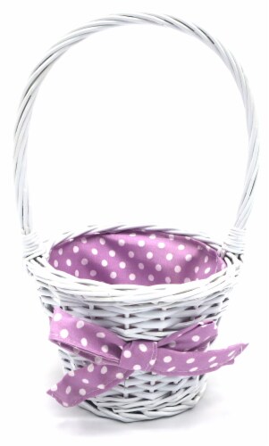 Holiday Home Easter Painted Polka Dot Lined Willow Basket - Purple Perspective: front