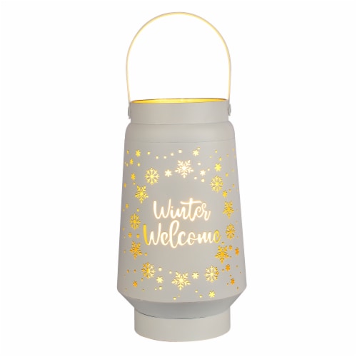 Holiday Home LED Metal Lantern Winter Welcome - White Perspective: front