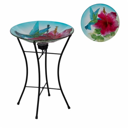 HD Designs Outdoors Dia Hummingbird Birdbath with Solar Stand Perspective: front