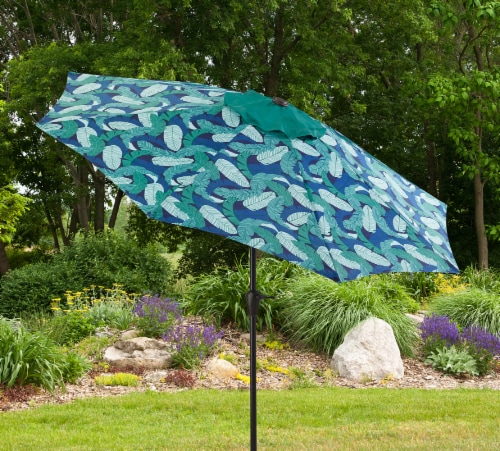 HD Designs Floral Patio Umbrella - Blue/Green Perspective: front