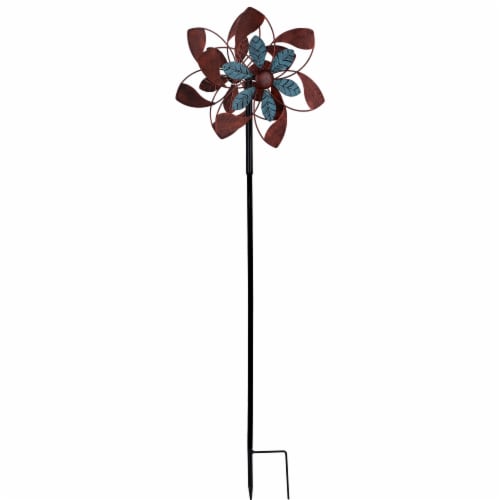 HD Designs Outdoors Copper & Turquoise Flower Wind Spinner Perspective: front