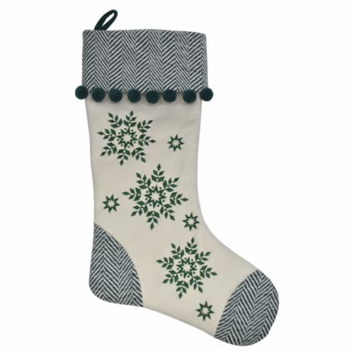 Holiday Home Green Snowflake Stocking Perspective: front