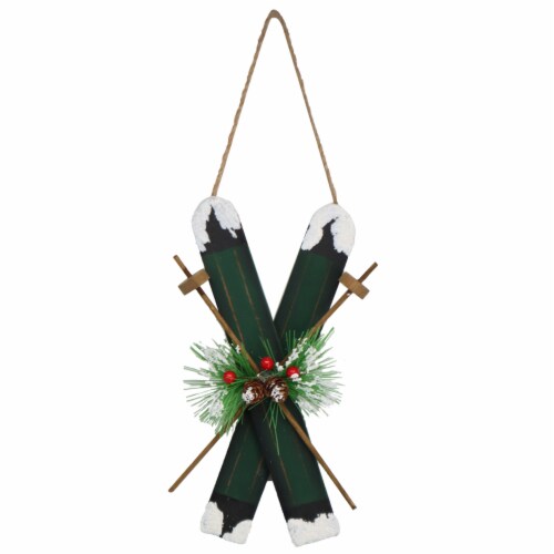 Holiday Home Skis Hanging Decor - Green Perspective: front