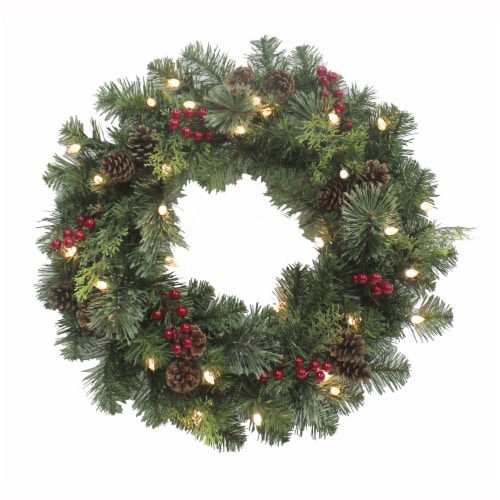 Holiday Home 24" LED Pine Classic Wreath Christmas Décor Perspective: front
