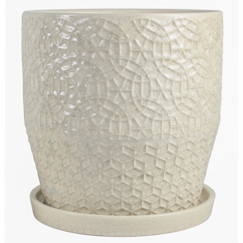 HD Designs Crackle Rivage Planter Pot - White Perspective: front