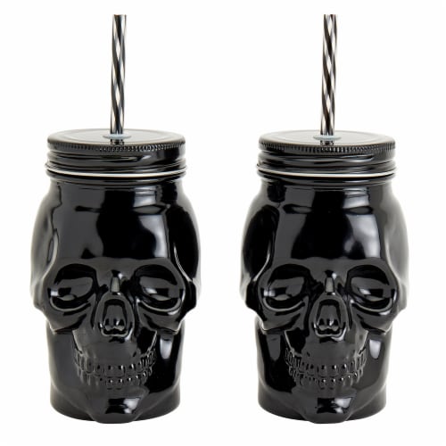 Holiday Home Black Opaque Spooky Skull Sipper - 2 pack Perspective: front