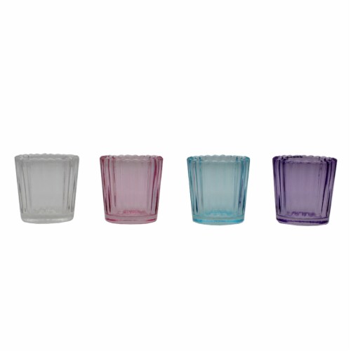 Holiday Home 2.4in Glass Striped Tealight Holders Assortment Perspective: front