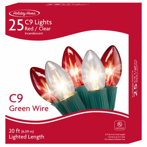 Holiday Home 25 ct Green Wire Christmas Lights - Red and White Perspective: front