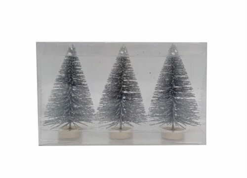 Holiday Home 4" Bottle Brush Christmas Trees - Silver Perspective: front