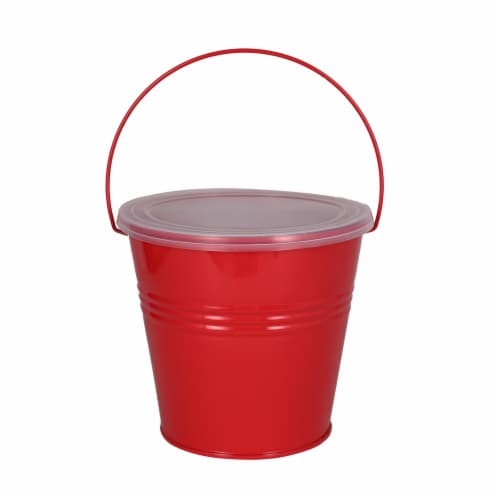 HD Designs Outdoors Metal Bucket Citronella Candle - Red Perspective: front