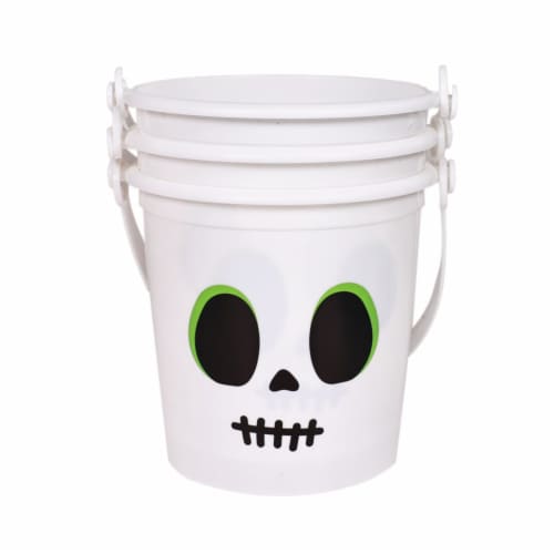 Holiday Home Skeleton Face White Mini Halloween Treat Buckets - Set of 3 Perspective: front