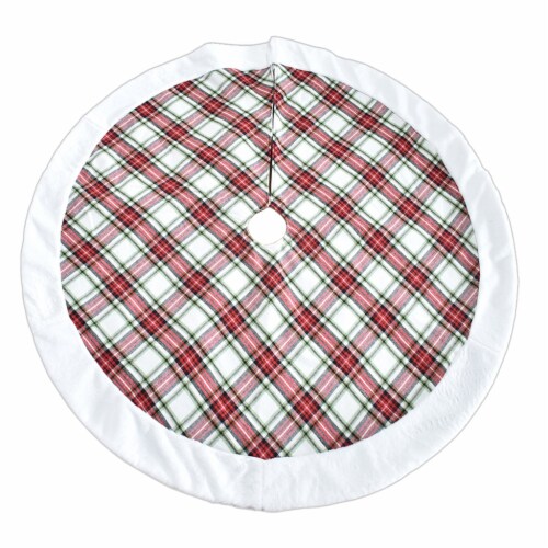 Holiday Home Tree Skirt- White Plaid Perspective: front