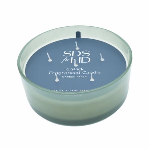 SDS for HD Designs 6 Wick Glass Jar Candle Garden Party - Loden Frost Green Perspective: front