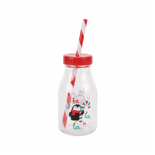Holiday Home Milk Bottle with Straw - Penguin Perspective: front