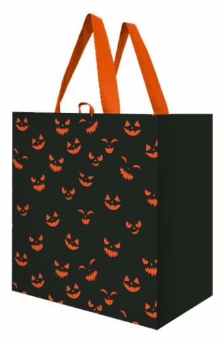 Earthwise Pumkin Faces Reusable Storage Bag Perspective: front
