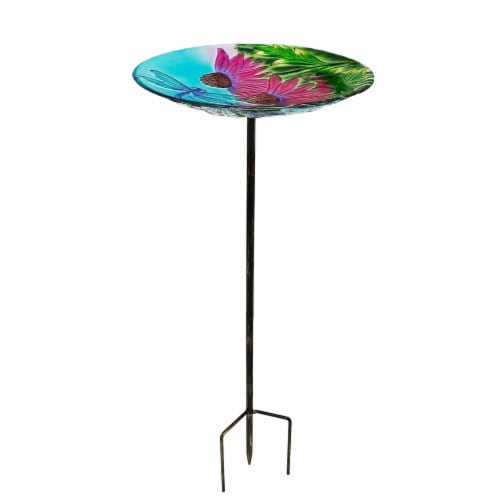 HD Designs Outdoors Handpainted Dragonfly Birdbath Stake Perspective: front
