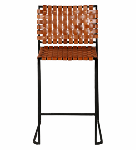 Modavari Asher Woven Leather Stool Perspective: front