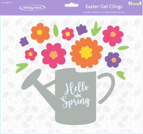 Holiday Home® Easter Watering Can with Flowers Easter Gel Cling Perspective: front