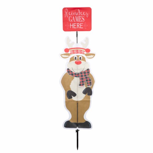 Holiday Home Fabric Stake Reindeer Perspective: front