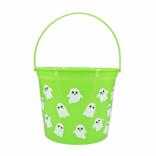 Holiday Home Ghost Jumbo Halloween Treat Bucket - Green Perspective: front