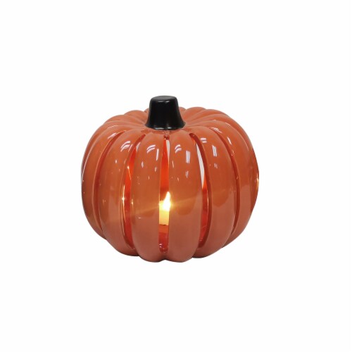 Holiday Home LED Ceramic Pumpkin Lantern - Orange Perspective: front