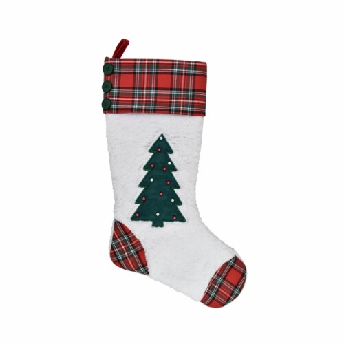 Holiday Home Christmas Plaid Tree Stocking Perspective: front