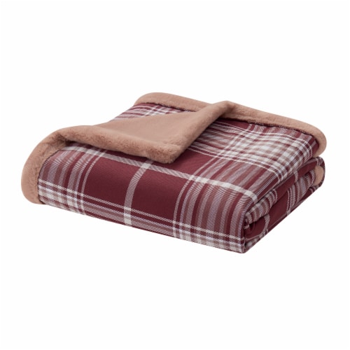 HD Designs Plaid Faux Fur Reversible Throw Blanket - Clay Perspective: front