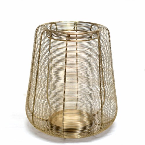 HD Designs Hurricane Iron & Wire Glass Candle Holder - Gold Perspective: front