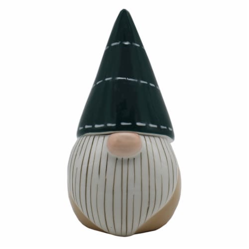 Holiday Home 6.5in Ceramic Gnome Green Hat Perspective: front
