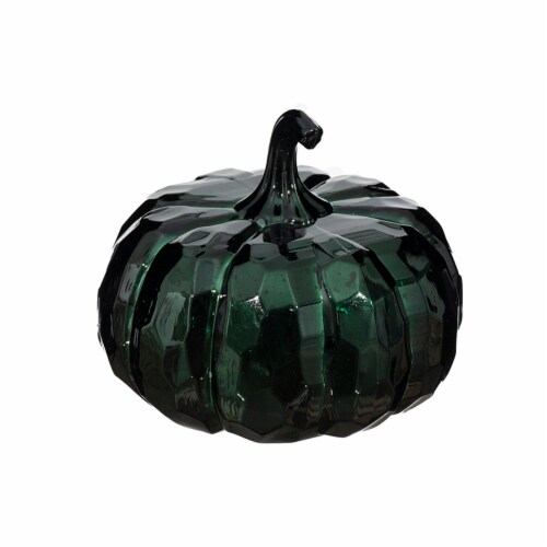 Holiday Home LED Faceted Plastic Pumpkin - Dark Green Perspective: front