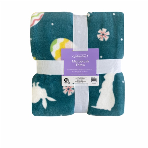 Holiday Home® Easter Microplush Throw - Eggs & Bunnies Perspective: front