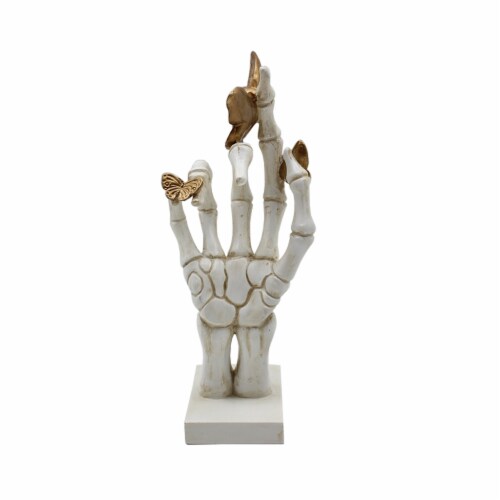 Holiday Home Skeleton Hand with Gold Butterflies Perspective: front