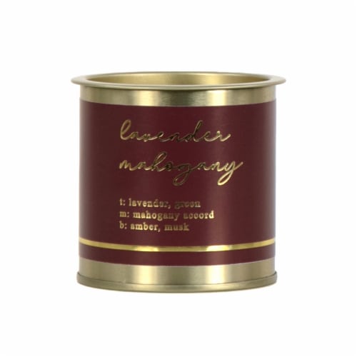 Holiday Home Tin Candle Lavender Mahogany Perspective: front