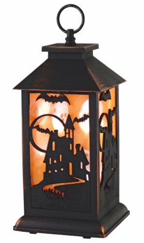 Holiday Home® 14" Orange Projection LED Lantern 3D Effect Halloween Decor Perspective: front